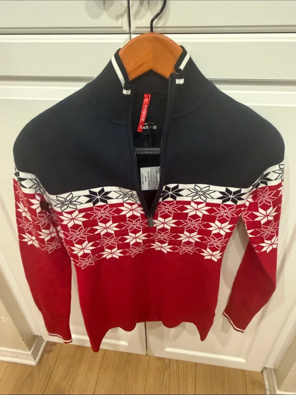 Alp N Rock Red, Black & White Nordic Half-Zip Crew Sweater - Picture 4 of 5